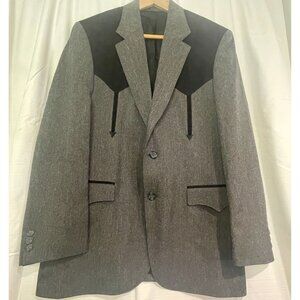 JA7053- Men’s Gray Blazer with Black Contrast Panels Two Button Structured Jacke